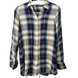 Lauren Ralph Lauren-Womens Blue Plaid Button Down Shirt-Country Western Sz S